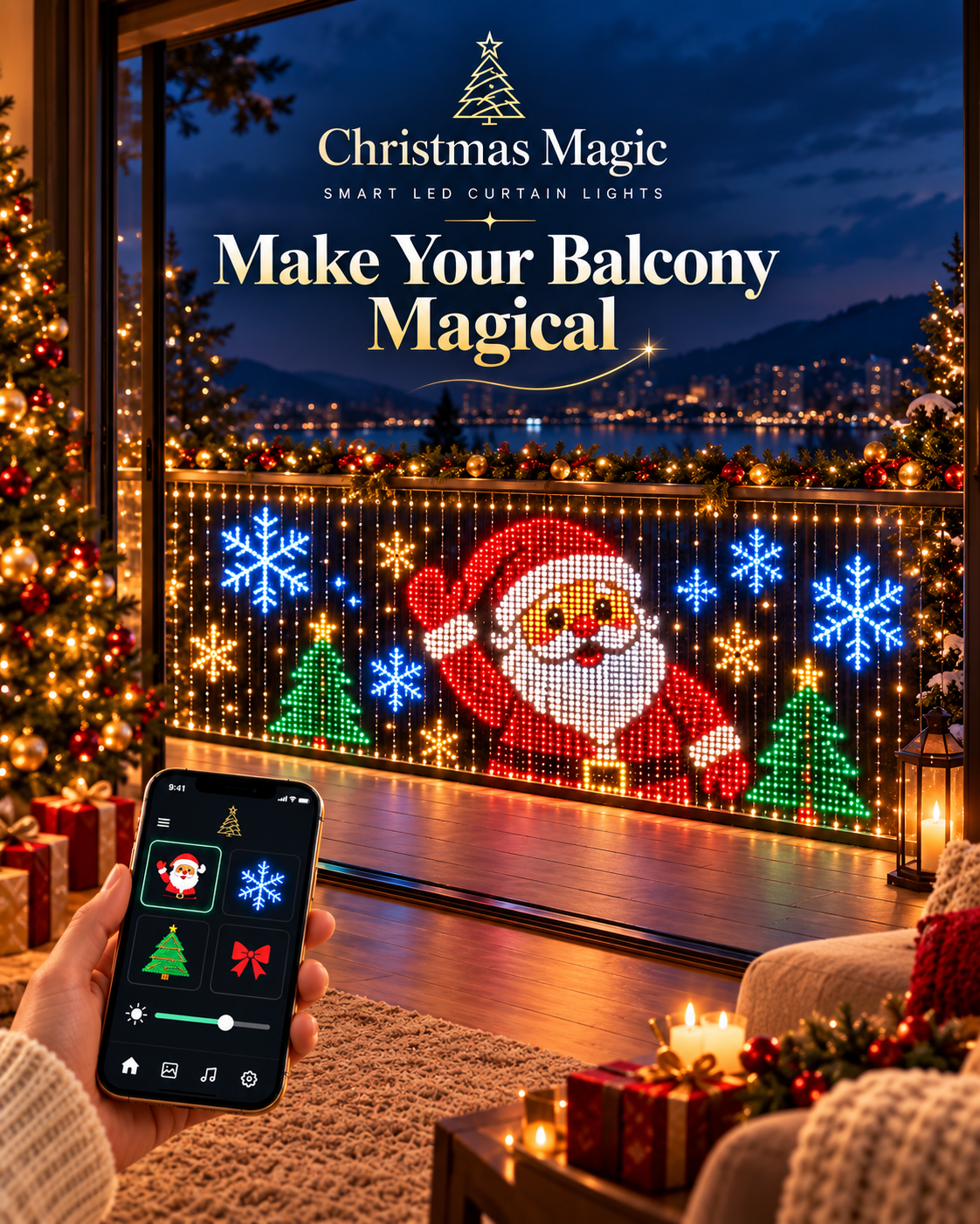 Smart Animated Christmas LED Curtain Lights